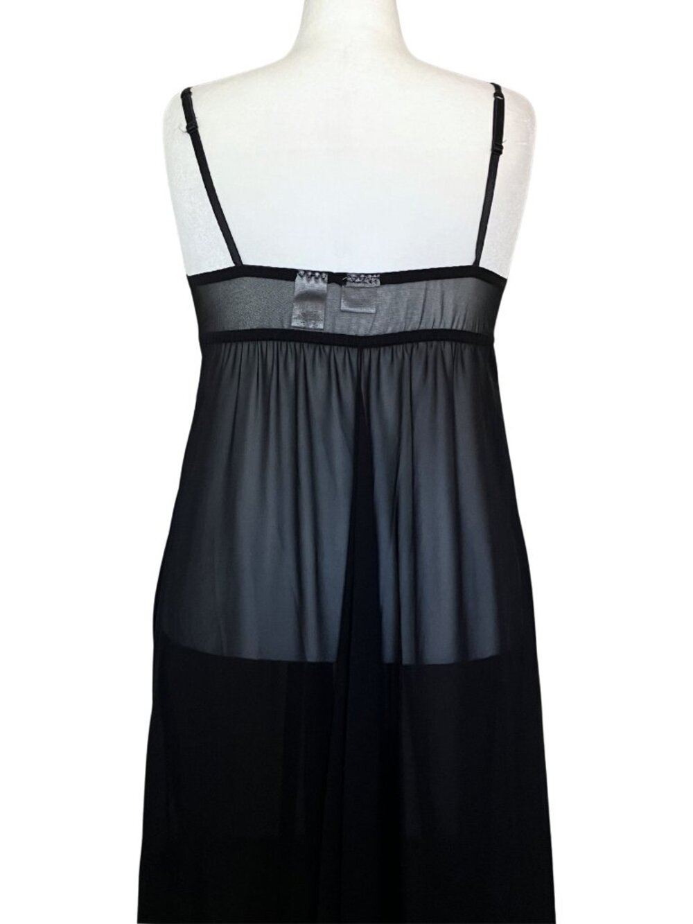 Vintage 90s Sheer Black Lingerie Long Slip Dress Embroidered. M/L. Whimsigoth - Picture 9 of 11